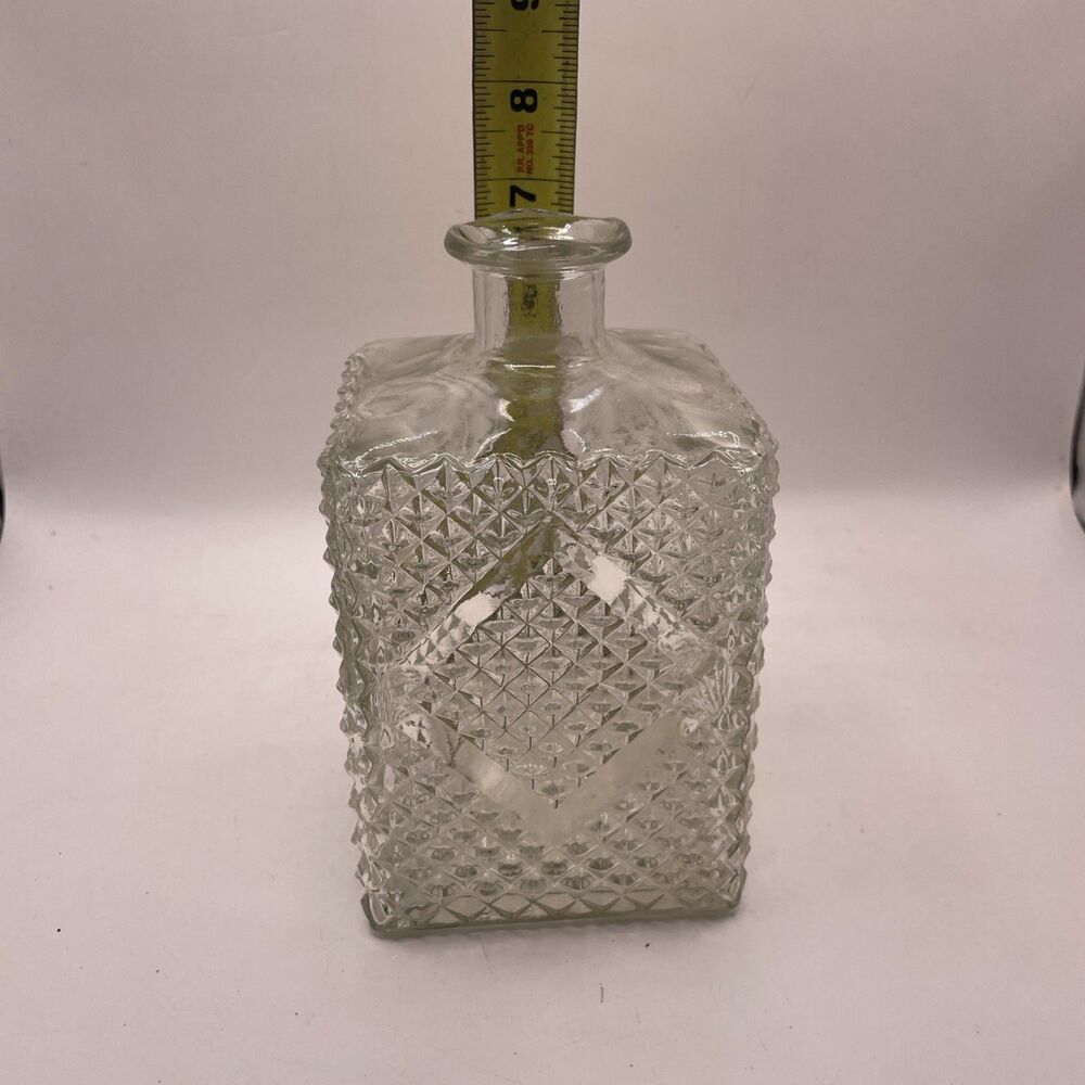 Vintage Square Glass Decanter No Stopper Diamond Point Clear Glass Decorative